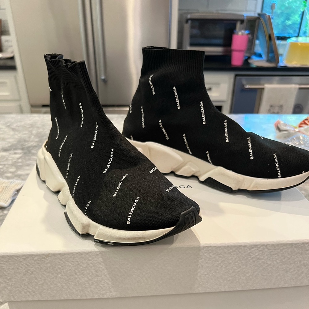 Balenciaga Black Knit Sock Runner with White Sole